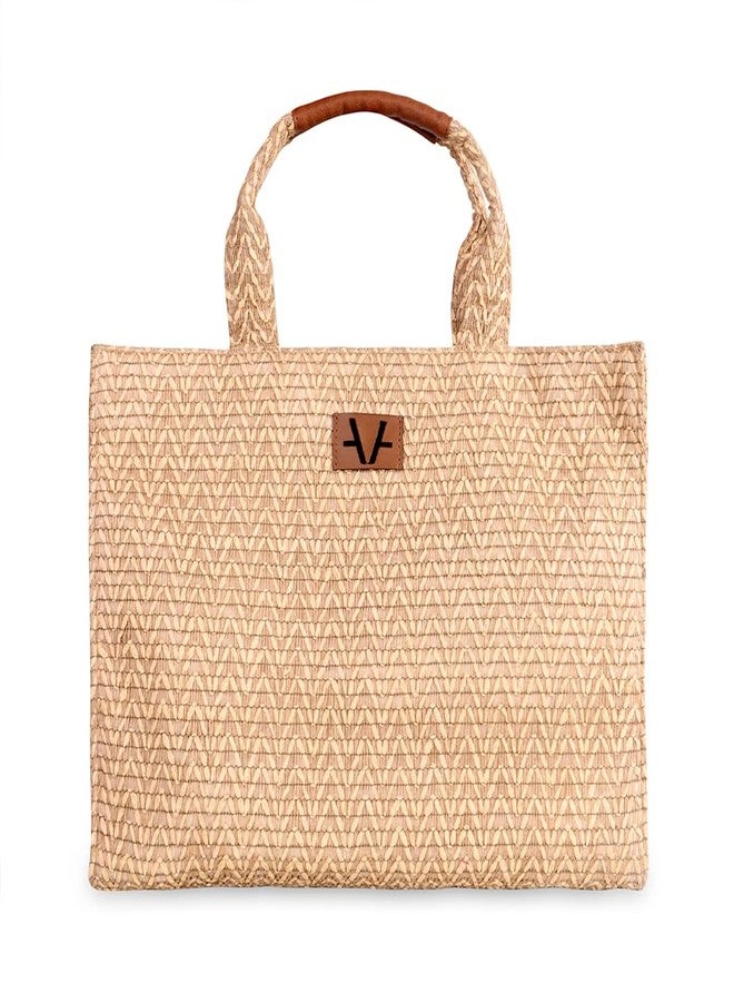 Avake Mocha Hand Bag with Raffia and Vegan Leather Accents | Fits 14-Inch Laptop | Stylish & Durable | Lightweight Shoulder Bag for Work, Travel & Daily Use | Made in India - Image 1